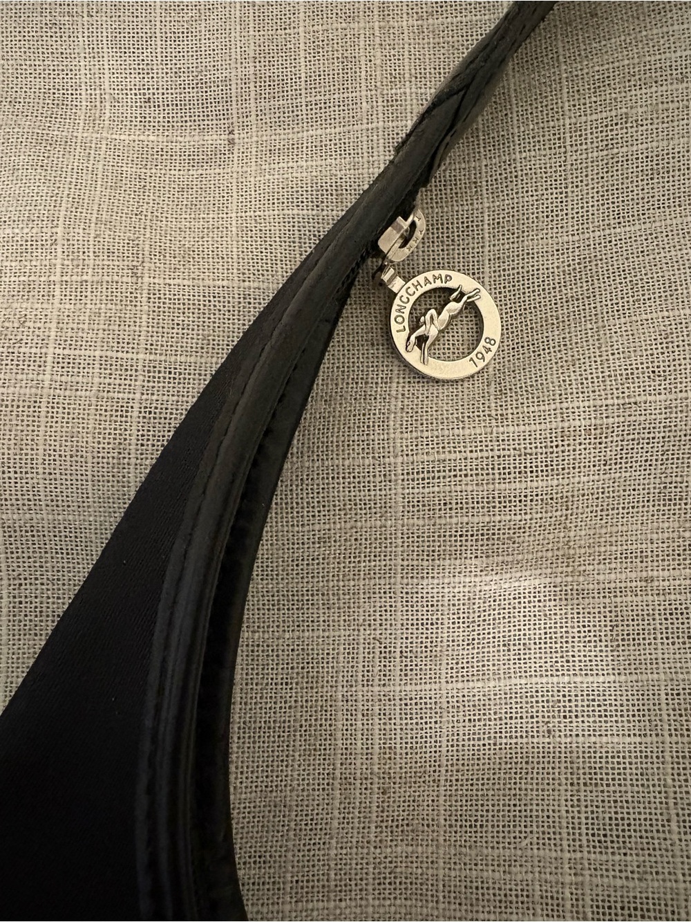 Longchamp Black Nylon Hobo Shoulder Bag Leather Trim Made in France - Picture 6 of 11